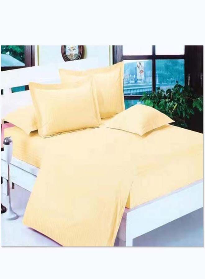 6-Piece Striped Printed King Size Cotton Duvet Cover Set Includes 1xFitted Bedsheet 200x200+30cm, 1xDuvet Cover 220x240 cm, 2xPillowcase 55x80cm, 2xCushion Case 45x70cm