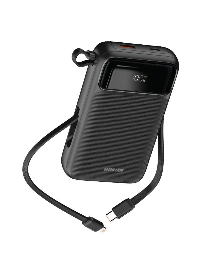 Luzern 20000 mAh MagSafe Power Bank / 20W PD Output / 22.5W USB-A Port / 20000mAh Wireless Charger Powerbank / LED Display / 15W Max Wireless Output / Built-in Dual Cable USB-C & Lightning - Black