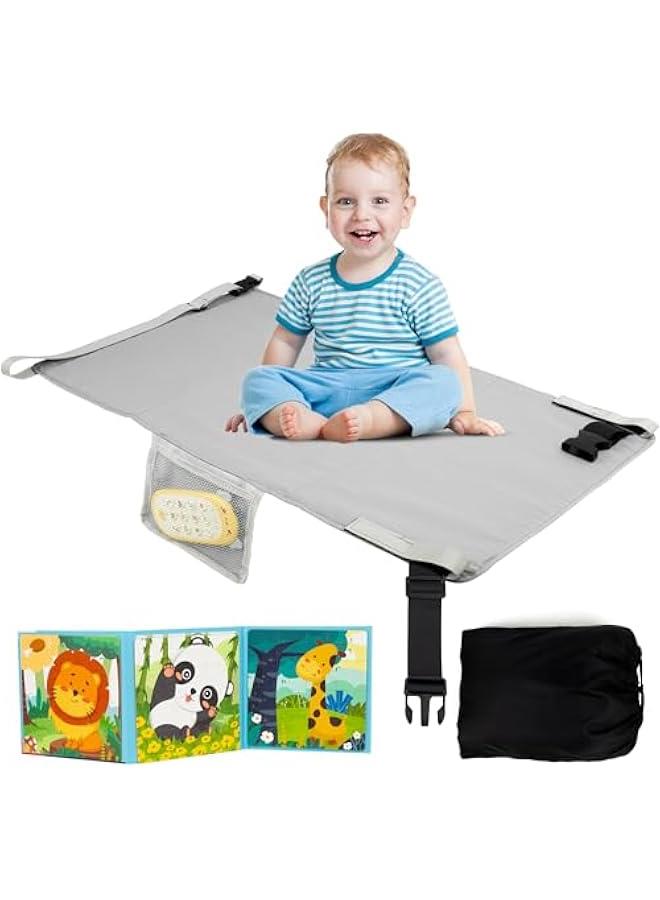 Airplane Bed for Toddler, Airplane Travel Bed Seat Extender with Magnetic Folding Puzzle, Airplane Leg Rest for Kids to Lie Down, Baby Travel Essentials for Flying Sleeping,Grey