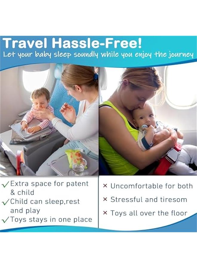 Airplane Bed for Toddler, Airplane Travel Bed Seat Extender with Magnetic Folding Puzzle, Airplane Leg Rest for Kids to Lie Down, Baby Travel Essentials for Flying Sleeping,Grey