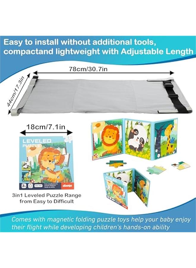 Airplane Bed for Toddler, Airplane Travel Bed Seat Extender with Magnetic Folding Puzzle, Airplane Leg Rest for Kids to Lie Down, Baby Travel Essentials for Flying Sleeping,Grey