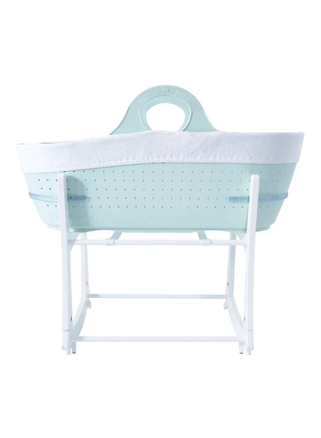 Sleepee Moses Basket With Stand - Mint Green/White