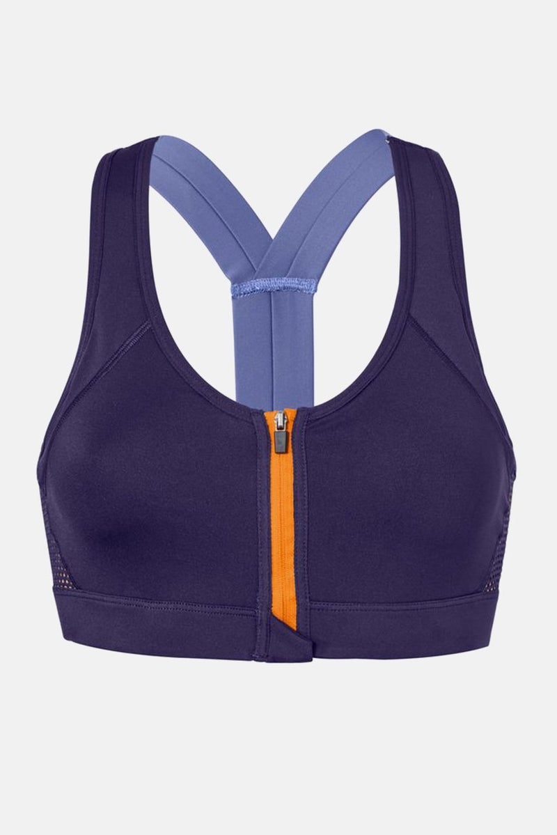 Women Textured Non Padded Sports Bra, Purple/Orange