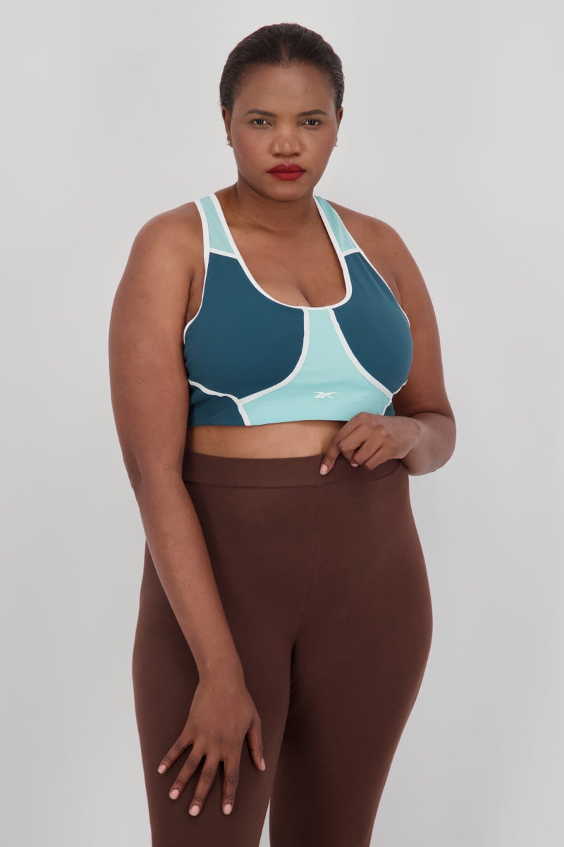 Women Plus Size Lightly Padded Sports Bra, Green Combo