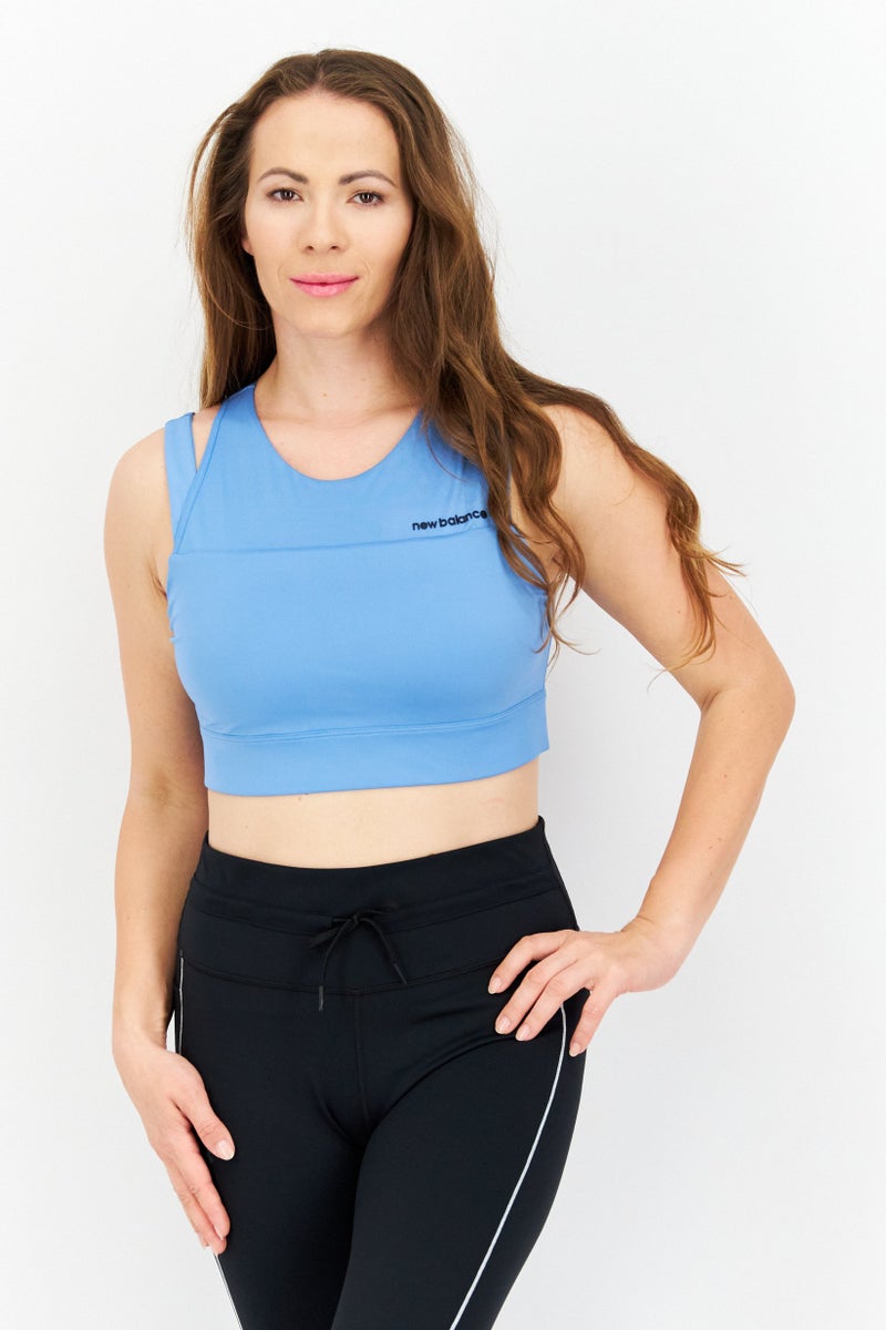 Women Brand Logo Padded Sports Bra, True Blue