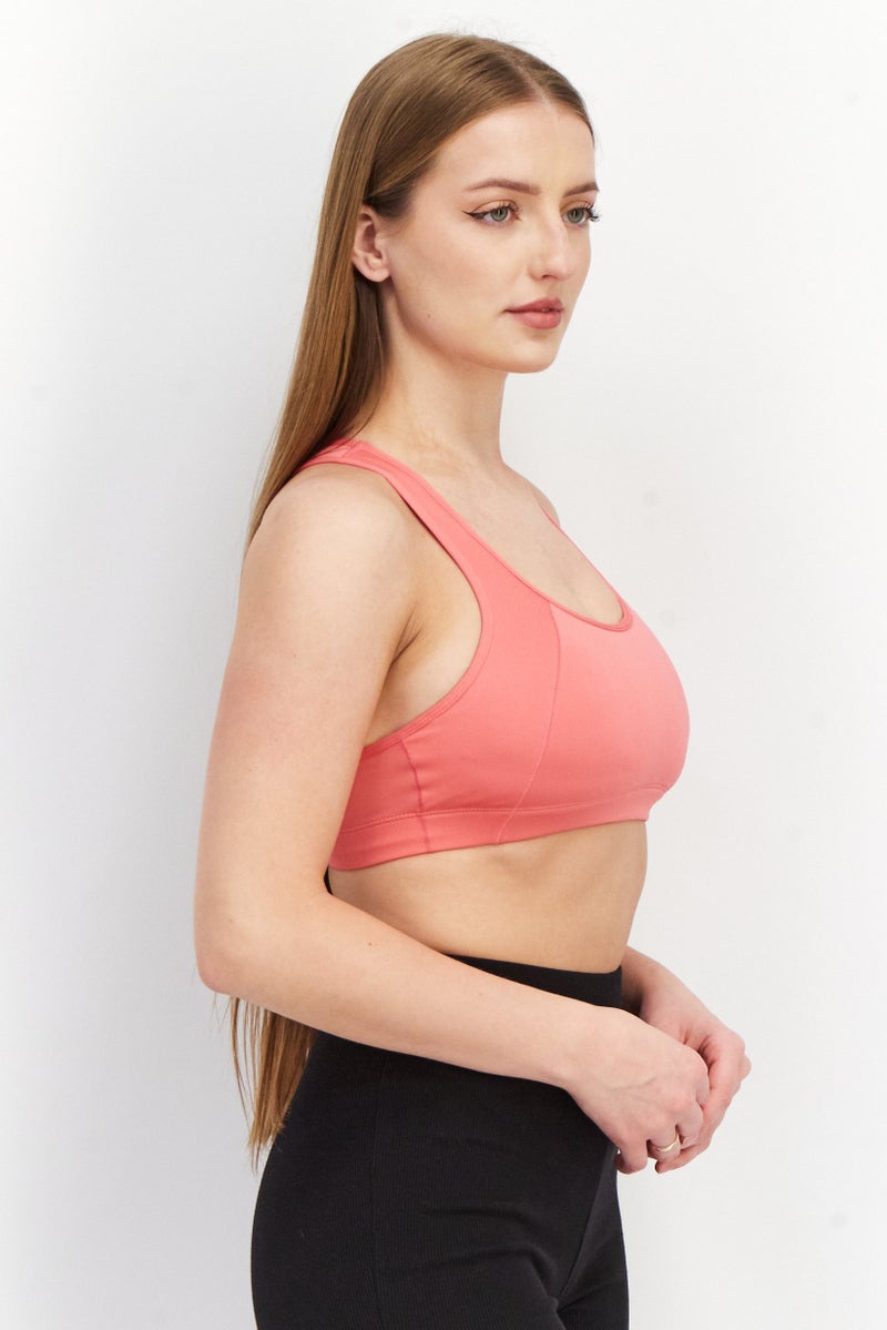 Women Brand Logo Padded Sports Bra, Pink