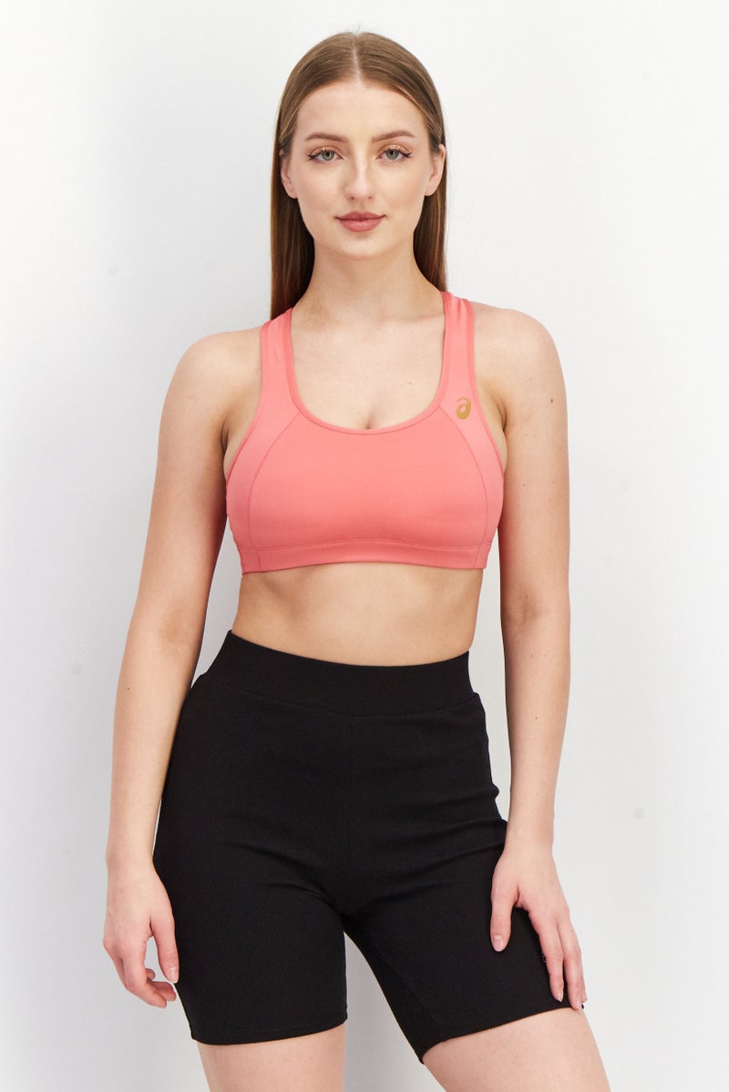 Women Brand Logo Padded Sports Bra, Pink