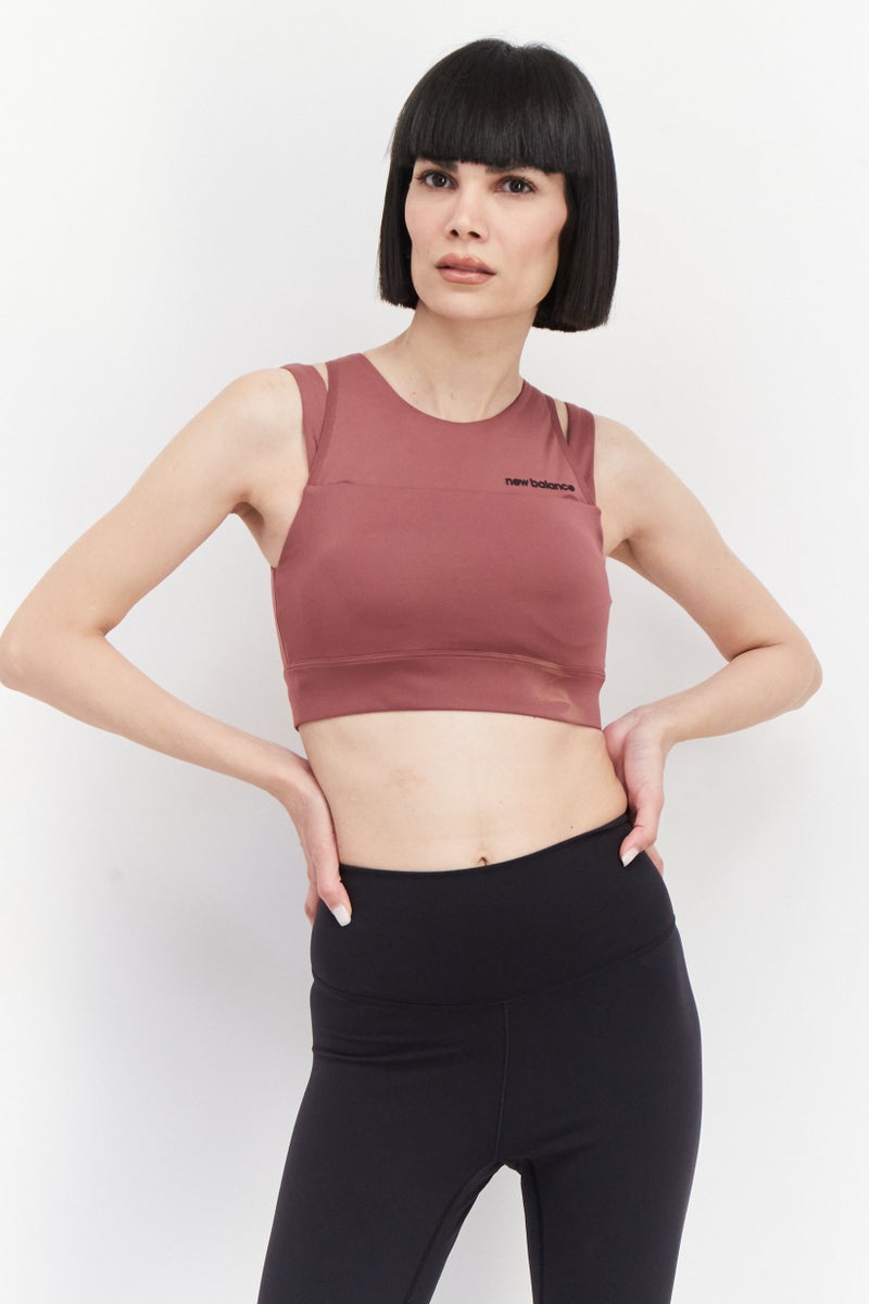 Women Brand Logo Padded Sports Bra, Brown