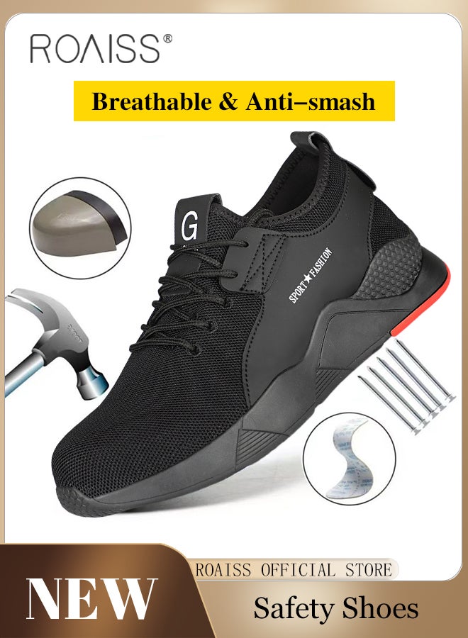 Fashion Labor Protection Shoes for Men Fly Woven Steel Toe Safety Shoes Anti Slip Wearresistant Thick Sole Sneakers Moisture Absorbent Breathable Non Stuffy Sports Shoes