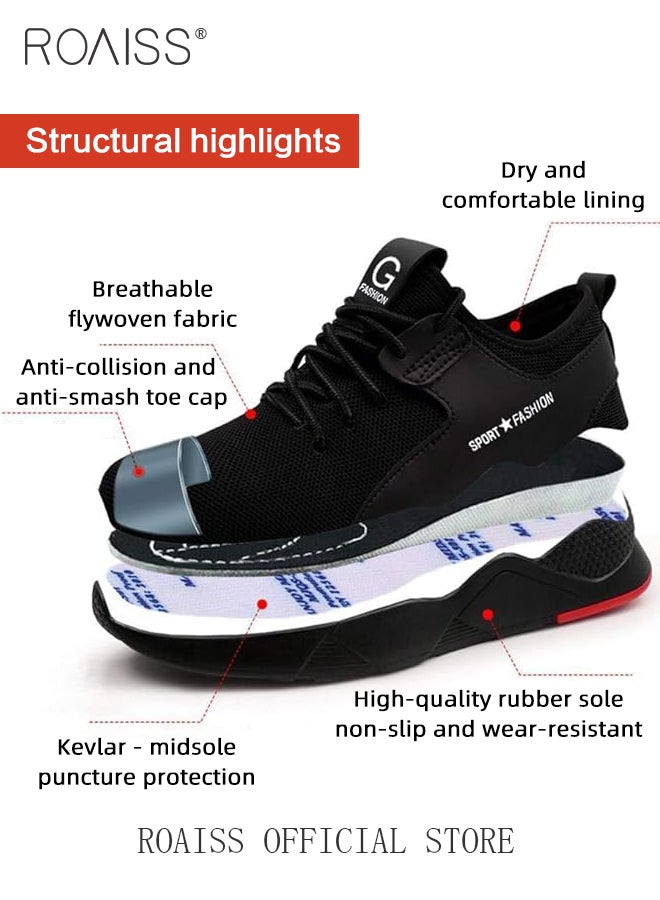 Fashion Labor Protection Shoes for Men Fly Woven Steel Toe Safety Shoes Anti Slip Wearresistant Thick Sole Sneakers Moisture Absorbent Breathable Non Stuffy Sports Shoes