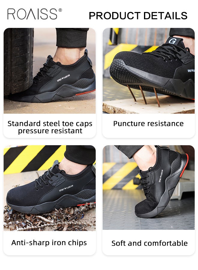 Fashion Labor Protection Shoes for Men Fly Woven Steel Toe Safety Shoes Anti Slip Wearresistant Thick Sole Sneakers Moisture Absorbent Breathable Non Stuffy Sports Shoes