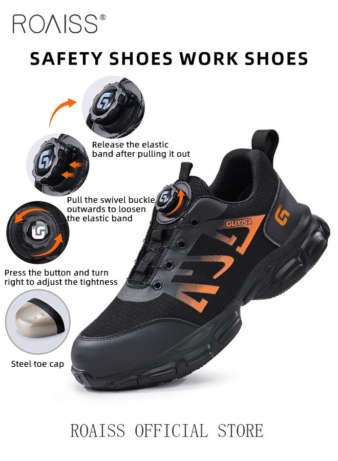 Steel Wire Cloth Upper Labor Protection Shoes for Men European Standard Steel Toe Work Safety Shoes Mens Anti Smash Anti Puncture Sneakers with Convenient Rotating Buckle for No Laces Needing