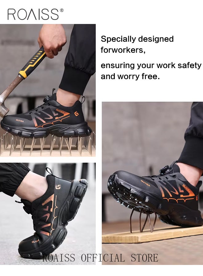 Steel Wire Cloth Upper Labor Protection Shoes for Men European Standard Steel Toe Work Safety Shoes Mens Anti Smash Anti Puncture Sneakers with Convenient Rotating Buckle for No Laces Needing