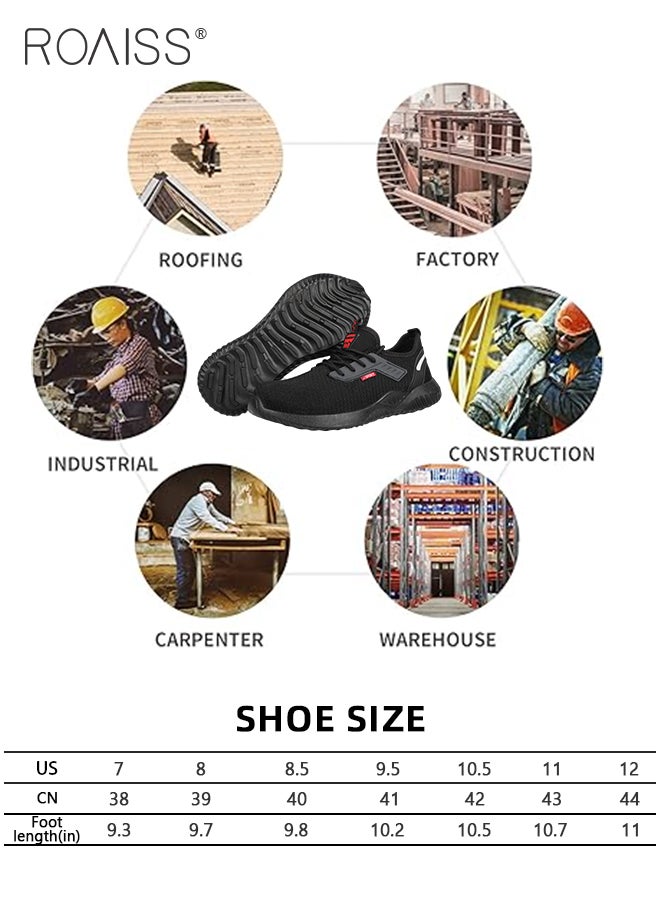 Fly Woven Steel Toe Safety Shoes for Men Anti Smash Anti Puncture Work Labor Protection Shoes Mens Light Breathable Sneakers Non Slip Wear Resistant Sports Shoes with Comfortable Soft Sole