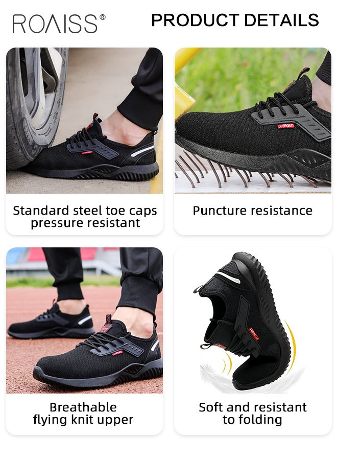 Fly Woven Steel Toe Safety Shoes for Men Anti Smash Anti Puncture Work Labor Protection Shoes Mens Light Breathable Sneakers Non Slip Wear Resistant Sports Shoes with Comfortable Soft Sole