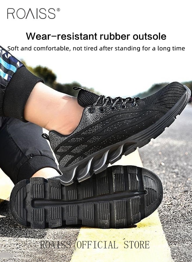 Men's Steel Toe Safety Shoes for Construction Site Work Fly Woven Anti Smash Anti Puncture Labor Protection Shoes Non Slip Wear Resistant Sneakers Moisture Absorbent Breathable Sports Shoes