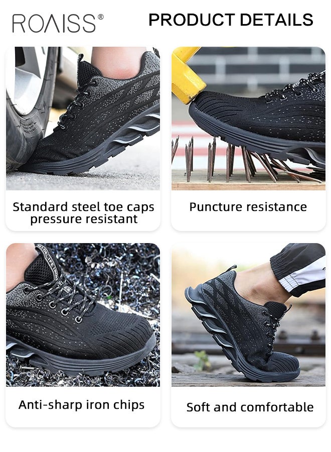 Men's Steel Toe Safety Shoes for Construction Site Work Fly Woven Anti Smash Anti Puncture Labor Protection Shoes Non Slip Wear Resistant Sneakers Moisture Absorbent Breathable Sports Shoes