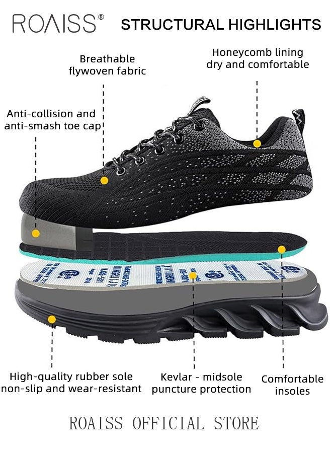 Men's Steel Toe Safety Shoes for Construction Site Work Fly Woven Anti Smash Anti Puncture Labor Protection Shoes Non Slip Wear Resistant Sneakers Moisture Absorbent Breathable Sports Shoes