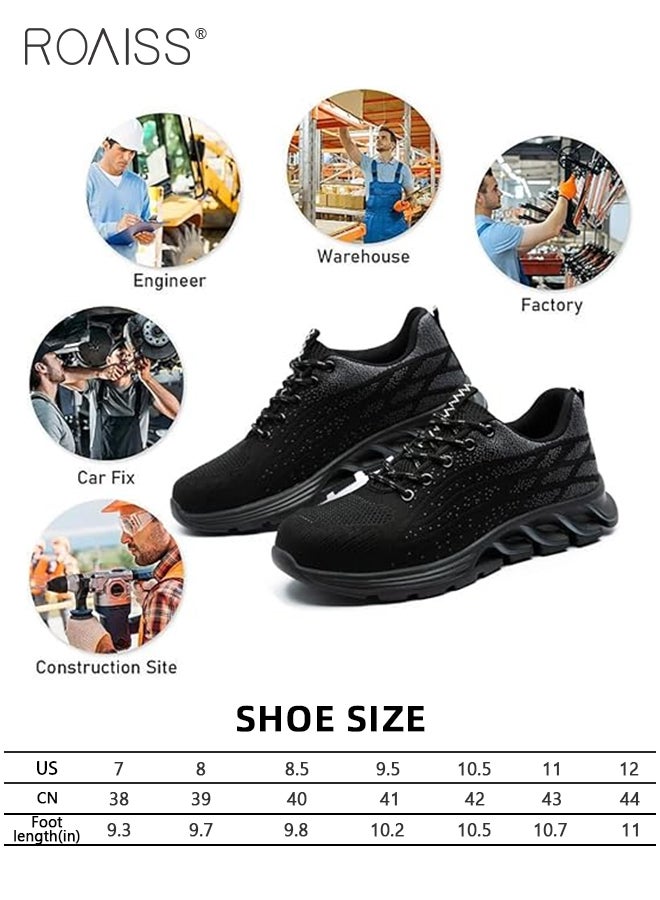 Men's Steel Toe Safety Shoes for Construction Site Work Fly Woven Anti Smash Anti Puncture Labor Protection Shoes Non Slip Wear Resistant Sneakers Moisture Absorbent Breathable Sports Shoes