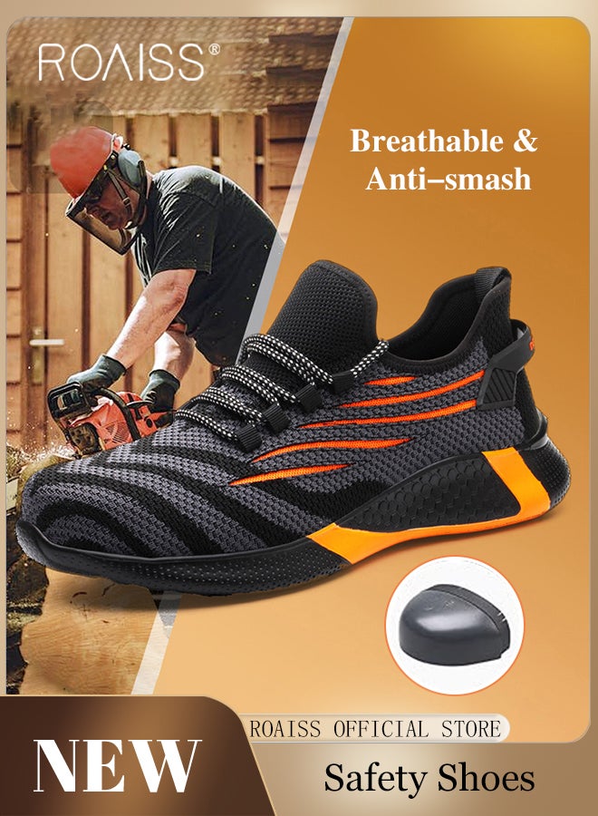 Men's Fly Woven Steel Toe Labor Protection Shoes Anti Smash Anti Puncture Work Safety Shoes Mens Light Breathable Sneakers Non Slip Wear Resistant Comfortable Soft Sole Sports Shoes