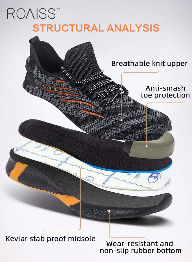 Men's Fly Woven Steel Toe Labor Protection Shoes Anti Smash Anti Puncture Work Safety Shoes Mens Light Breathable Sneakers Non Slip Wear Resistant Comfortable Soft Sole Sports Shoes