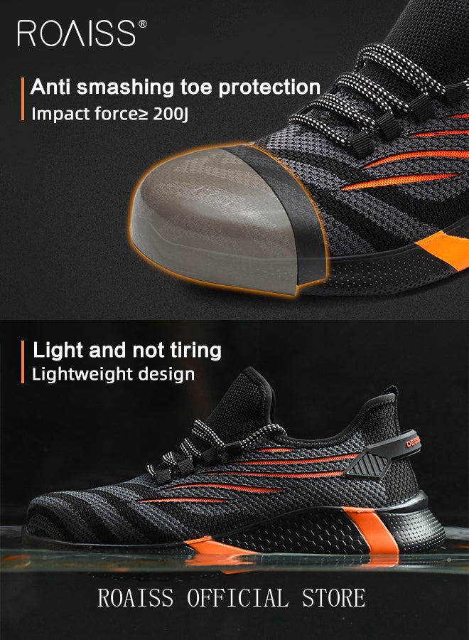 Men's Fly Woven Steel Toe Labor Protection Shoes Anti Smash Anti Puncture Work Safety Shoes Mens Light Breathable Sneakers Non Slip Wear Resistant Comfortable Soft Sole Sports Shoes