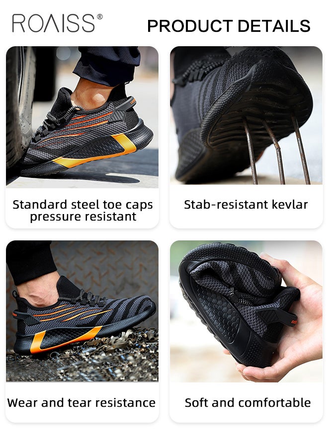 Men's Fly Woven Steel Toe Labor Protection Shoes Anti Smash Anti Puncture Work Safety Shoes Mens Light Breathable Sneakers Non Slip Wear Resistant Comfortable Soft Sole Sports Shoes