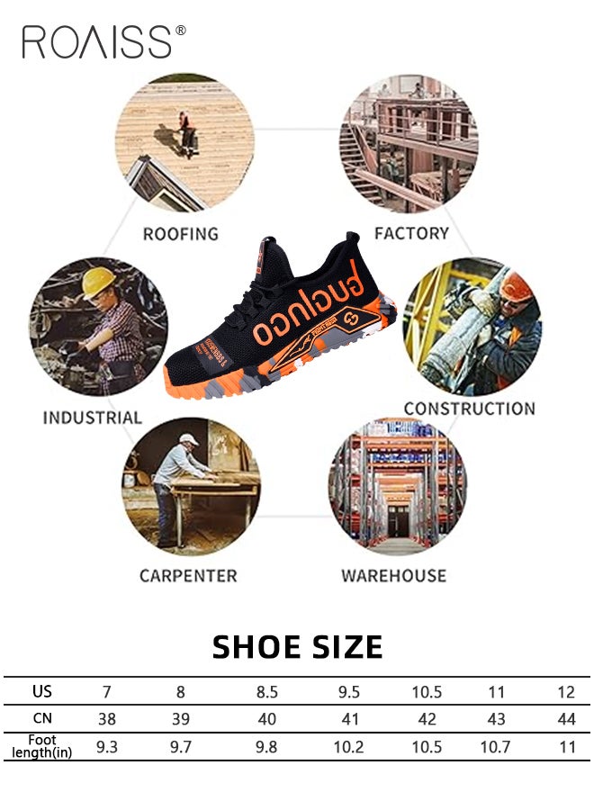 Stylish Labor Protection Shoes for Men Fly Woven Steel Toe Work Safety Shoes Anti Slip Wearresistant Thick Sole Sneakers Moisture Absorbent Breathable Non Stuffy Sports Shoes