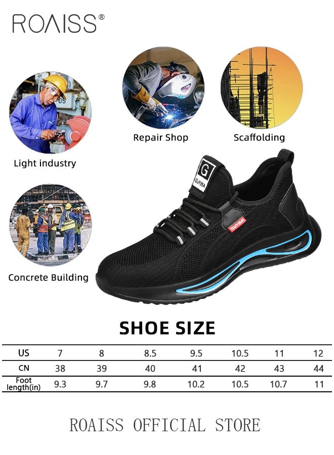 Men's European Standard Steel Toe Safety Shoes for Construction Site Work Fly Woven Anti Smash Anti Puncture Labor Protection Shoes Mens Non Slip Wear Resistant Breathable Sneakers