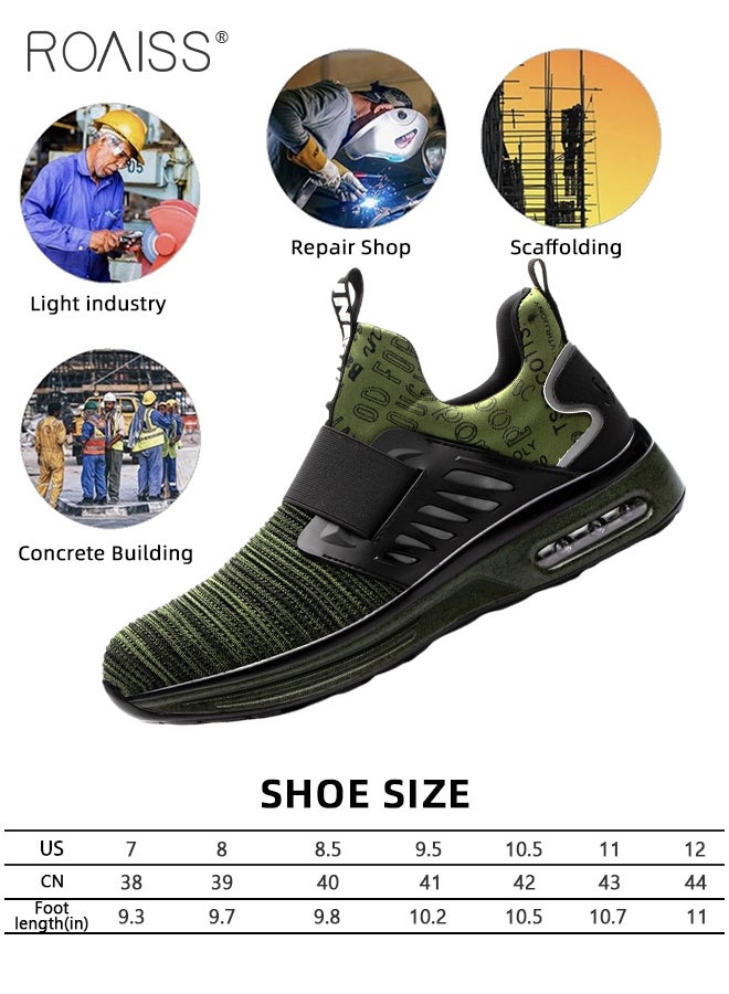 Safety Insulated Work Shoes for Men Fly Woven Steel Toe Labor Protection Shoes Comfortable Air Cushion Sole Sports Shoes Anti Smash Anti Collision Sneakers with Stylish Night Reflective Design