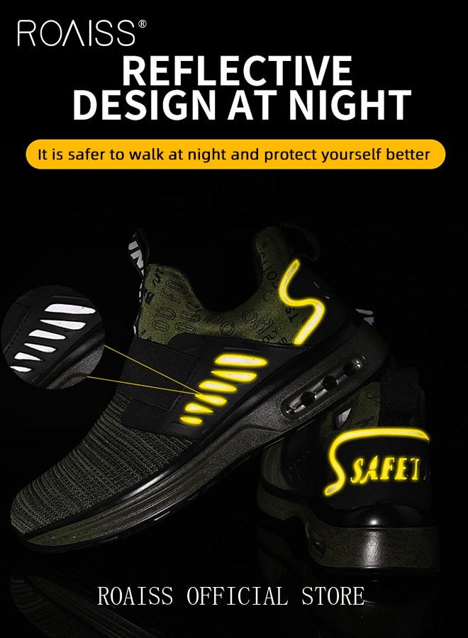 Safety Insulated Work Shoes for Men Fly Woven Steel Toe Labor Protection Shoes Comfortable Air Cushion Sole Sports Shoes Anti Smash Anti Collision Sneakers with Stylish Night Reflective Design