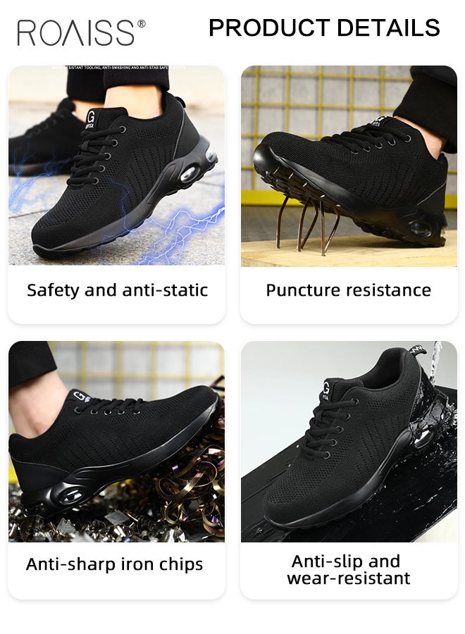 Men's European Standard Steel Toe Safety Shoes Fly Woven Mesh Work Labor Protection Shoes Mens Light Breathable Moisture Absorbent Sports Shoes Stylish Non Slip Wear Resistant Sneakers