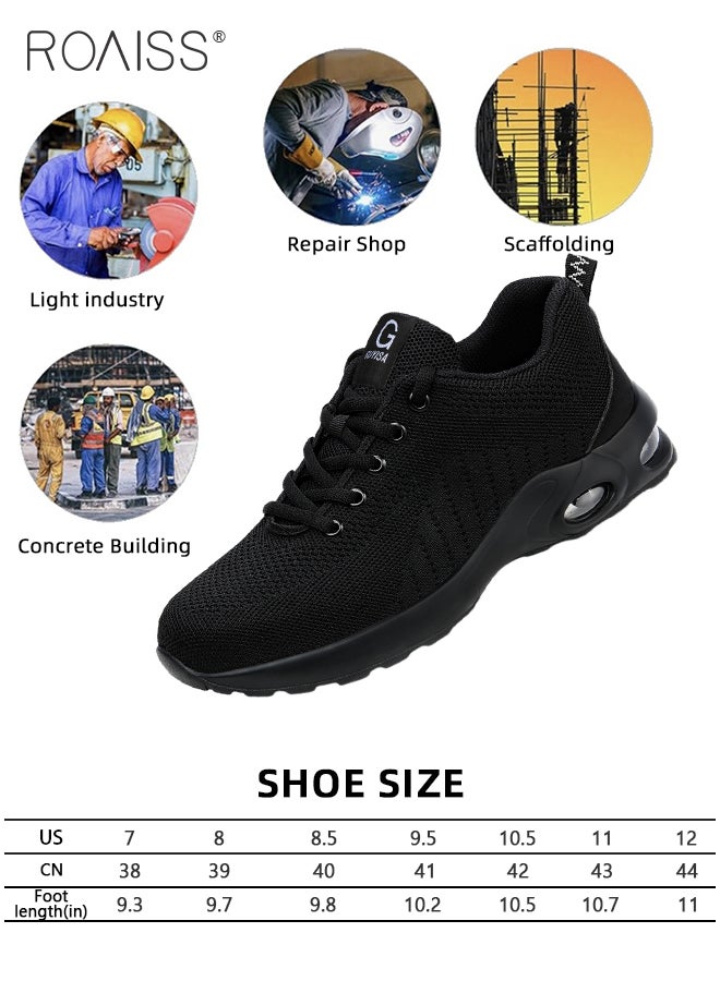 Men's European Standard Steel Toe Safety Shoes Fly Woven Mesh Work Labor Protection Shoes Mens Light Breathable Moisture Absorbent Sports Shoes Stylish Non Slip Wear Resistant Sneakers