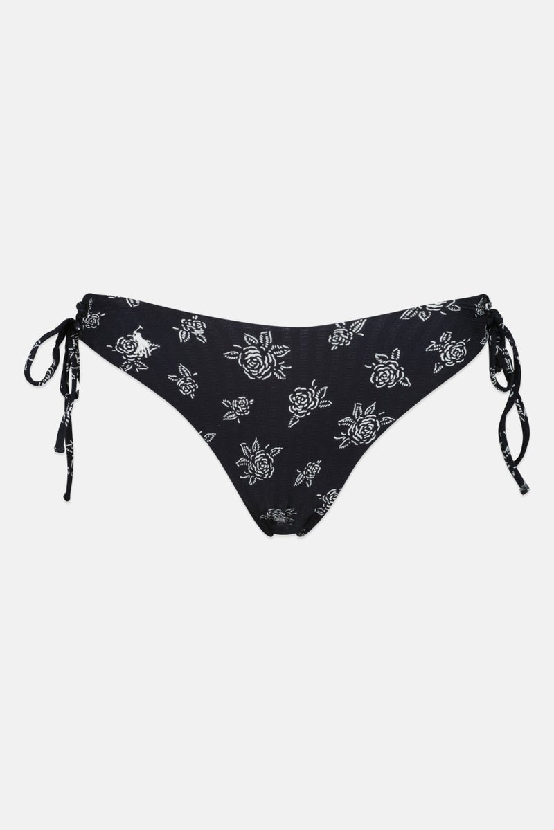 Women Allover Printed Pull On Swimwear Bottom, Black