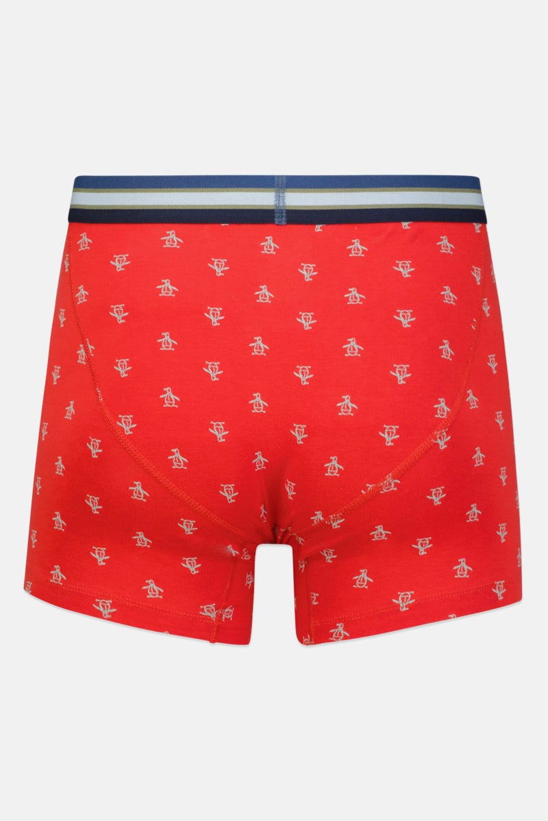 Men 3 Pc Allover Printed Boxer Briefs, Red/Navy Blue Combo