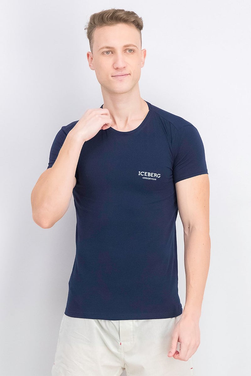 Men Round Neck Short Sleeve T-shirt, Navy