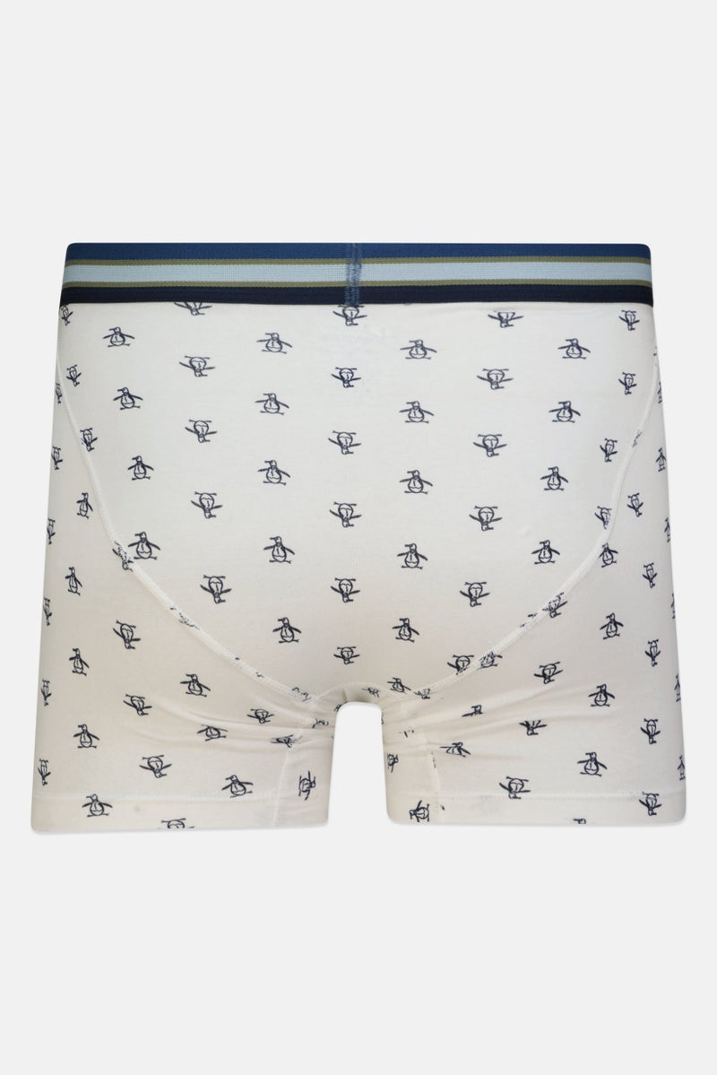 Men 3 Pc Allover Printed Boxer Briefs, White/Navy Blue Combo