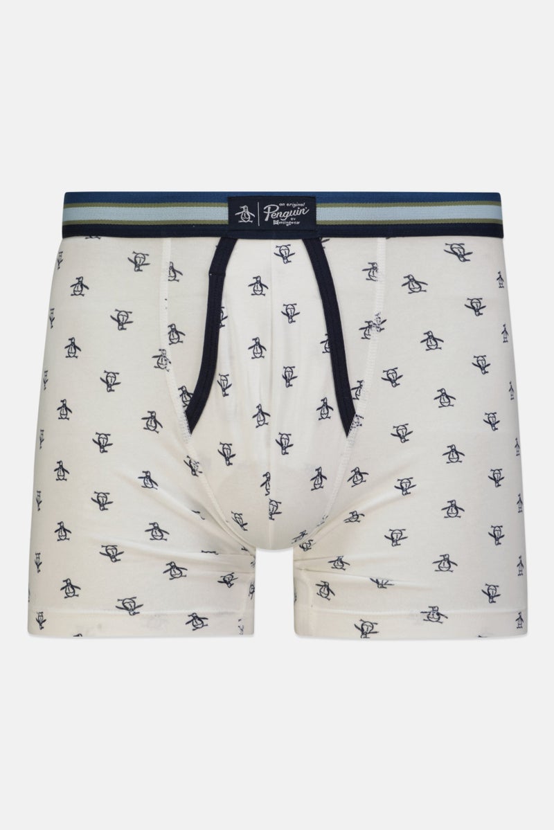 Men 3 Pc Allover Printed Boxer Briefs, White/Navy Blue Combo