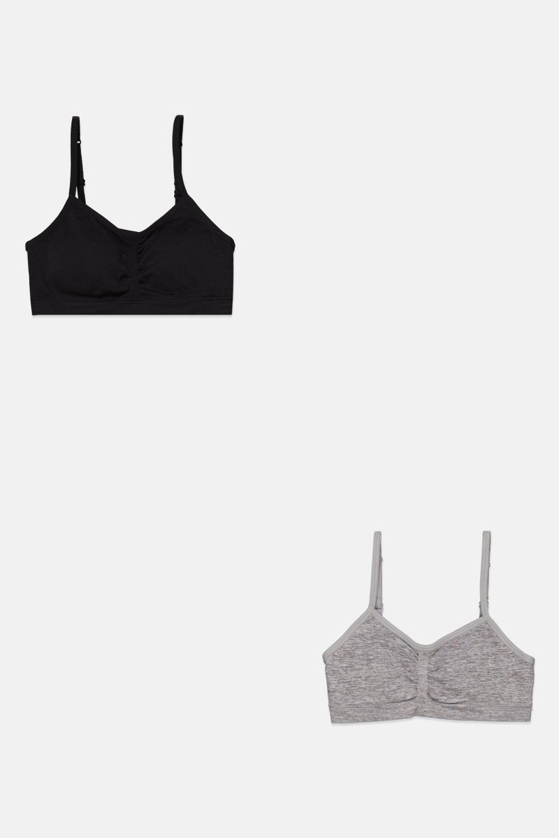 Kids Girl Lightly Padded Bralette, Black/Heather Grey