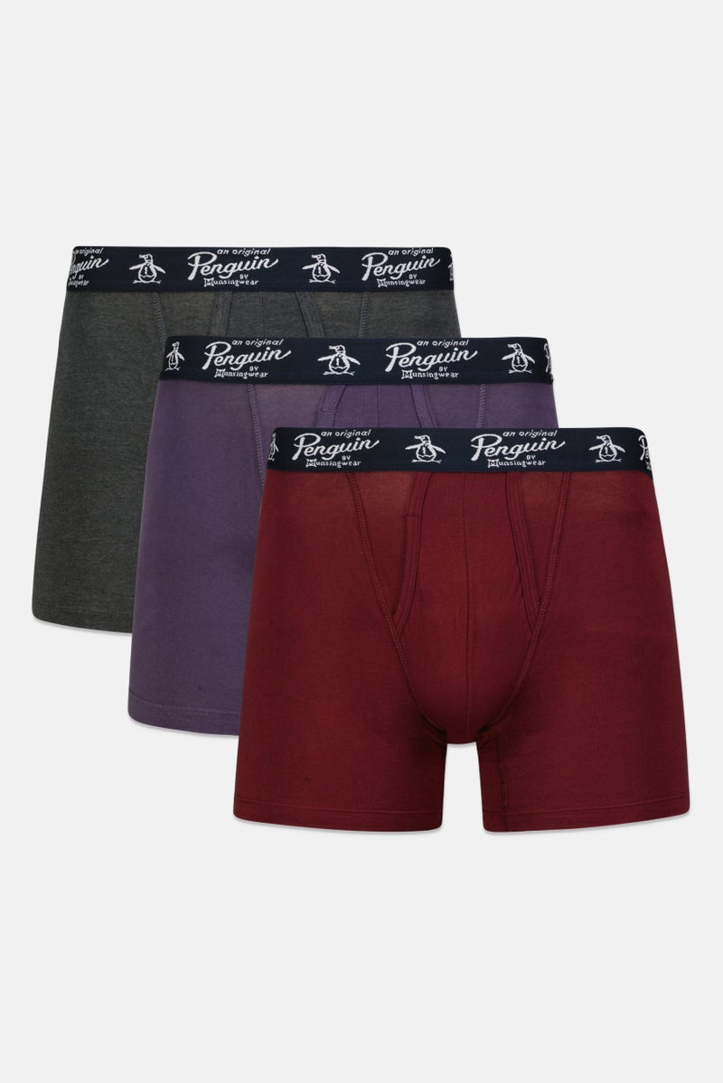 Men 3 Pc Textured Boxer Briefs, Maroon/Purple/Dark Grey