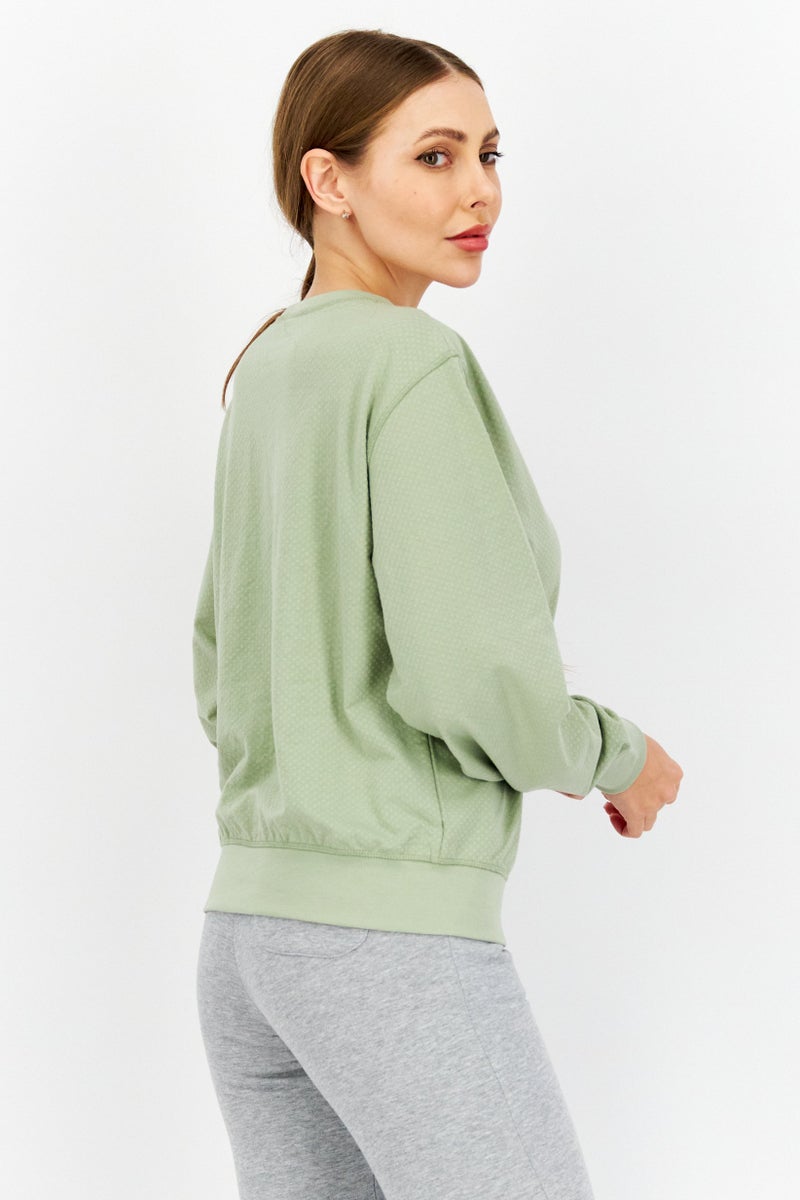 Women Crew Neck Long Sleeve Textured Sweatshirt, Sage