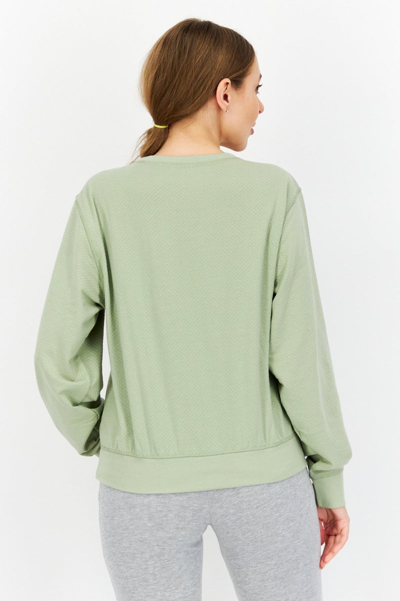 Women Crew Neck Long Sleeve Textured Sweatshirt, Sage