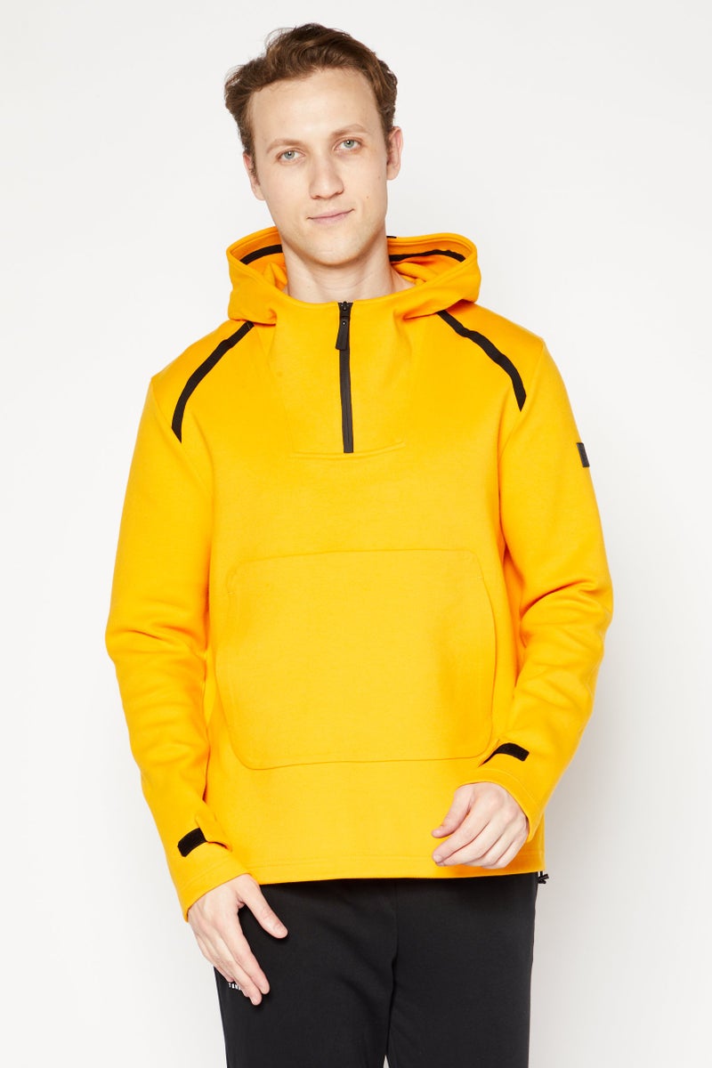 Men Hooded Long Sleeve Solid Sweatshirt, Orange