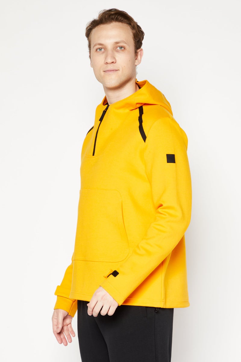 Men Hooded Long Sleeve Solid Sweatshirt, Orange