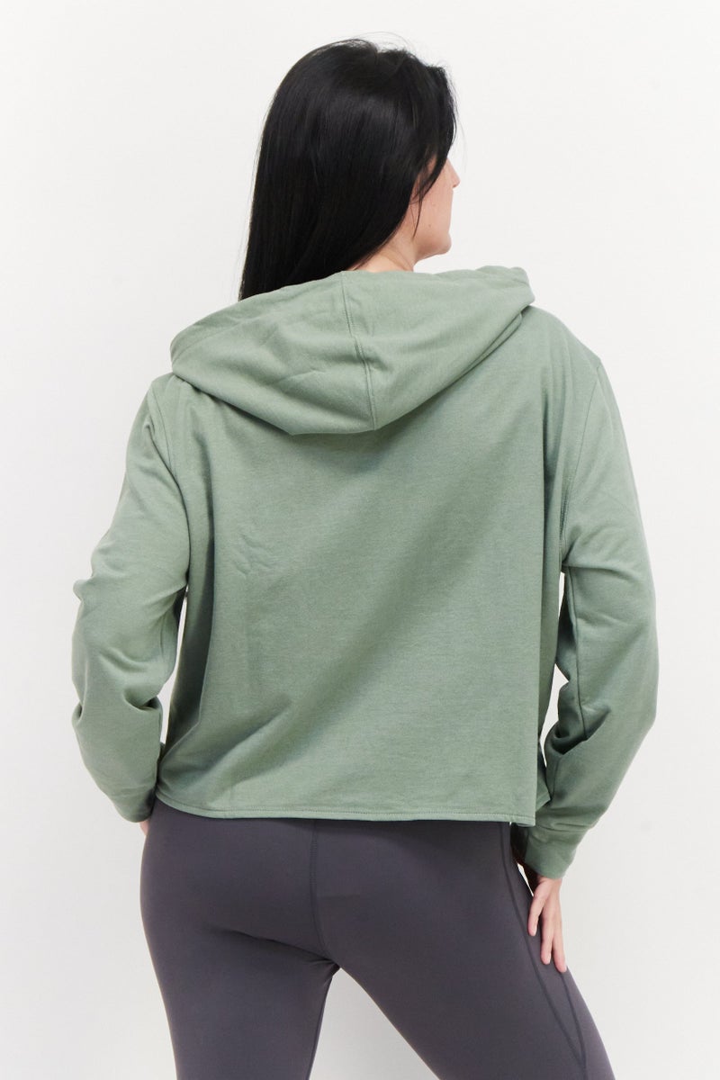 Women Hood With Drawstring Long Sleeve Graphic Print Sweatshirt, Sage Green