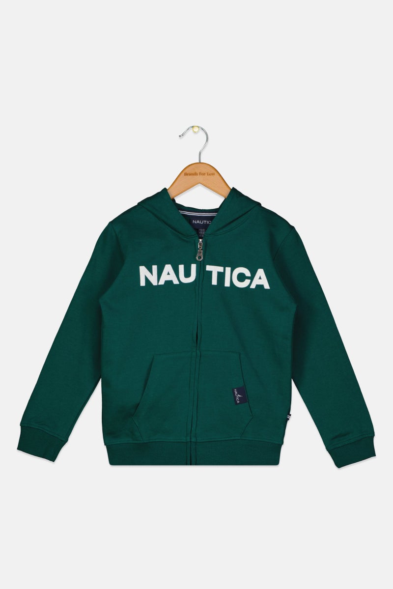 Kids Boy Brand Logo Full Zip Sweatshirt, Grey