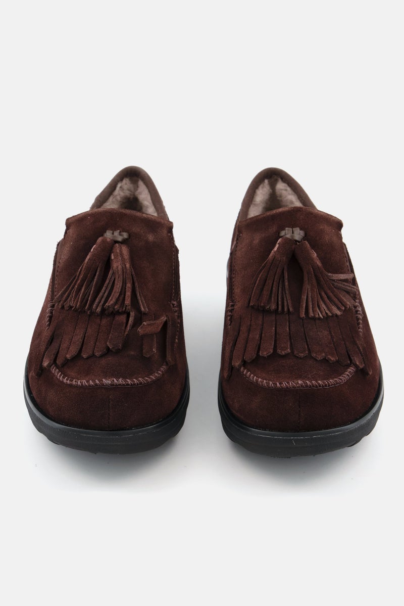 Women Fringe loafer Slip On Casual Shoe, Chocolate