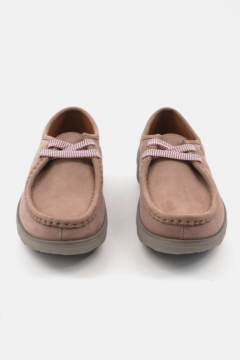 Women Loaf Lace Up Closure Casual Shoes, Taupe