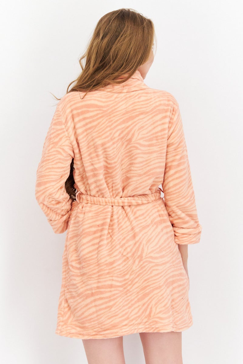 Women Split Neck Allover Print Robe, Coral