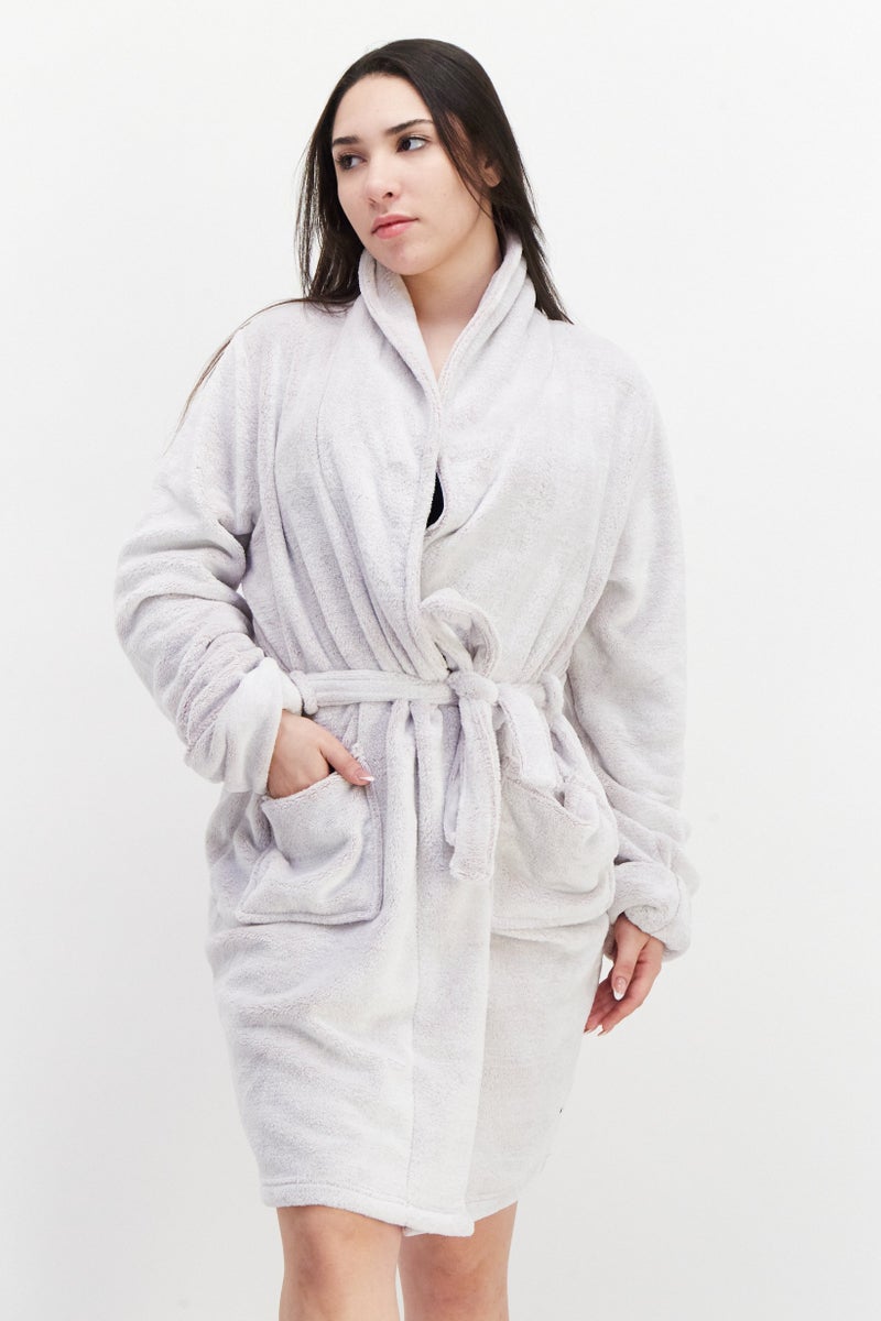 Women Solid Long Sleeve Robes, Light Purple